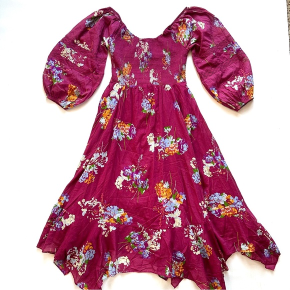 FREE PEOPLE MORNING GLORY BERRY RED SMOCKED MAXI DRESS. NEW IN STORES! NWT SzM - Picture 2 of 10